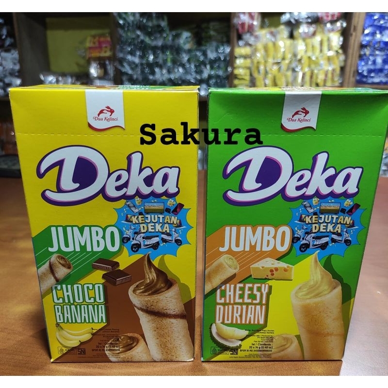 

Deka jumbo wafer roll choco banana & cheesy durian isi 20 x 14g