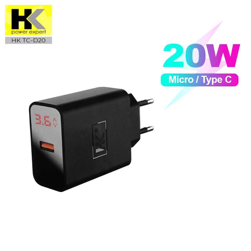 HK D20 Charger USB port Fast Charging 20W adaptor USB QC3.0
