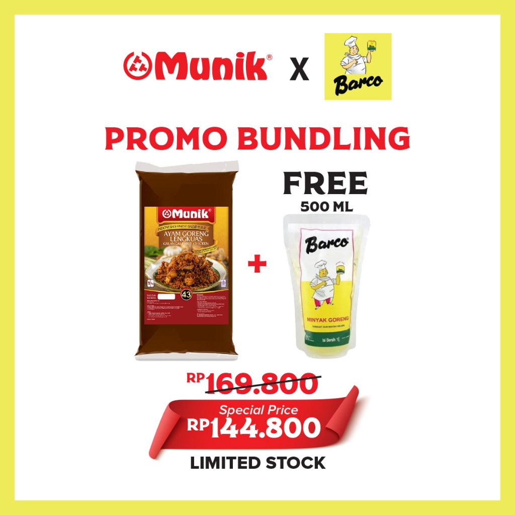

Promo Bundling Munik Ayam Goreng Lengkuas 1000 gr Free Minyak Barco 500ml