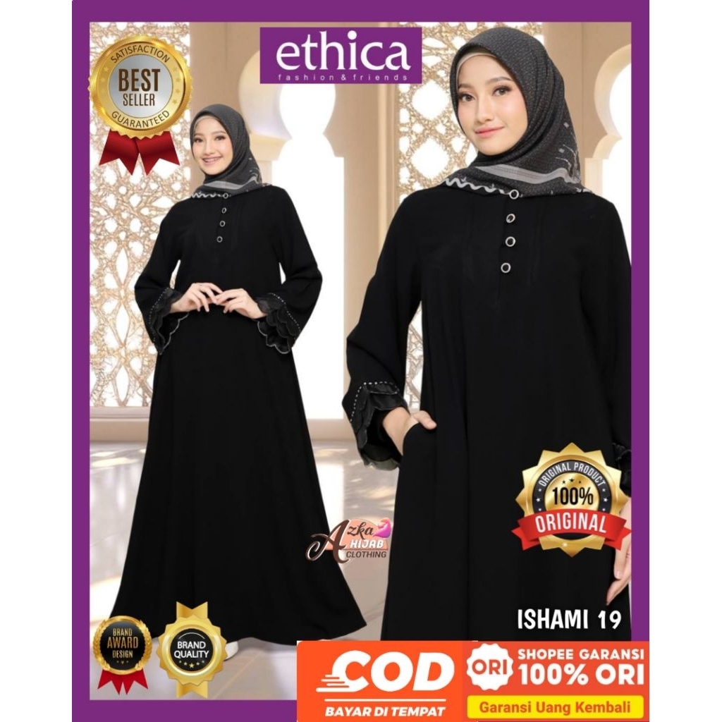 ETHICA Ishami 19 Abaya Dress Hitam Dress Putih - Baju Gamis Haji dan Umroh - Gamis Haji dan Umrah - 