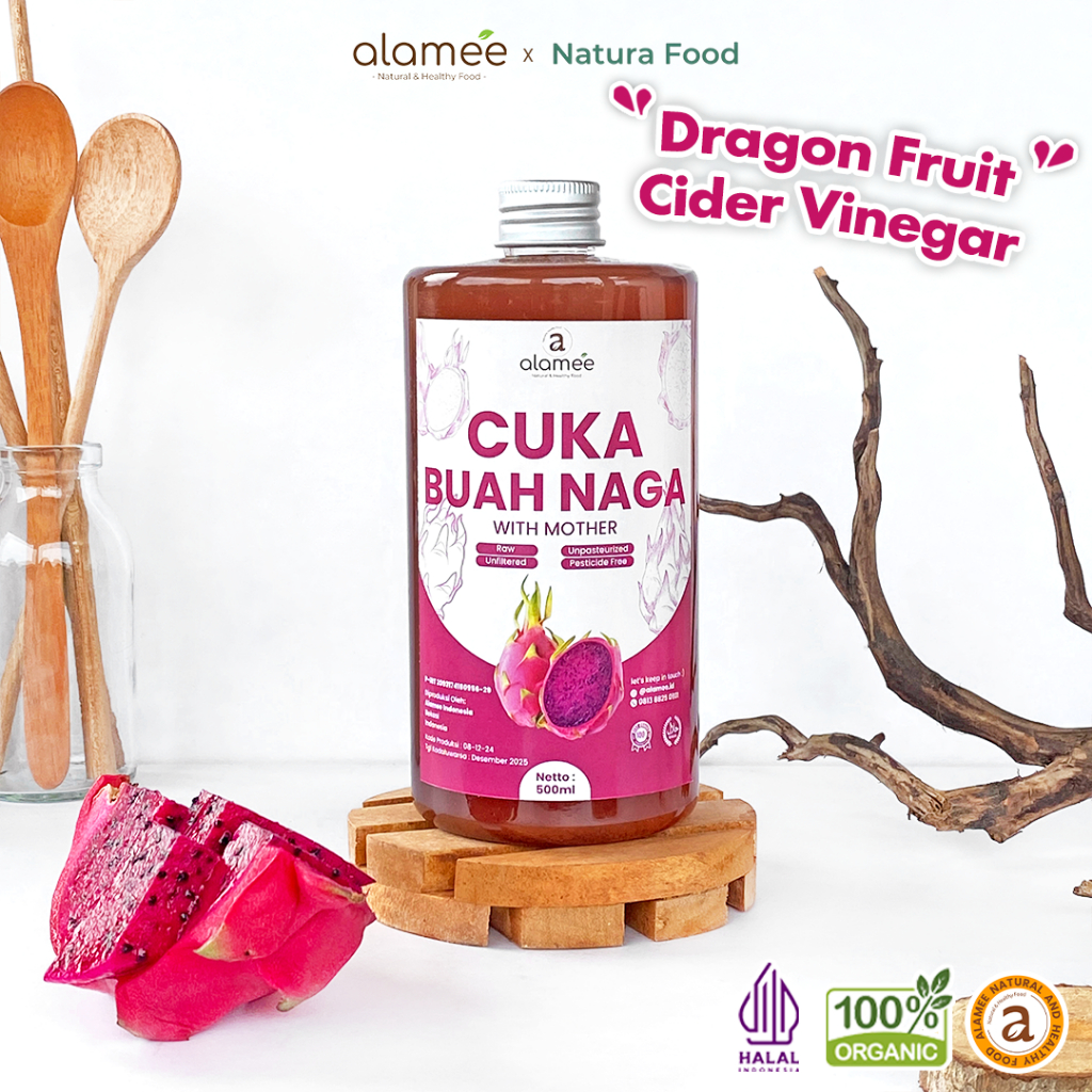 

ALAMEE Cuka Buah Naga Organik Dragon Fruit Cider Vinegar With Mother Fermentasi Probiotik 500ml