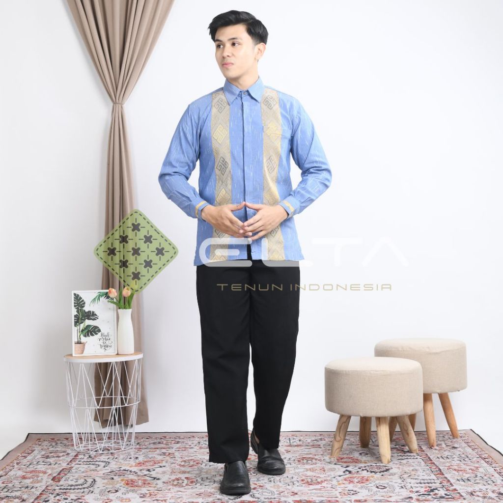 Kemeja kantor tenun hujan gerimis motif toraja kendari baju kantor seragam adat pegawai