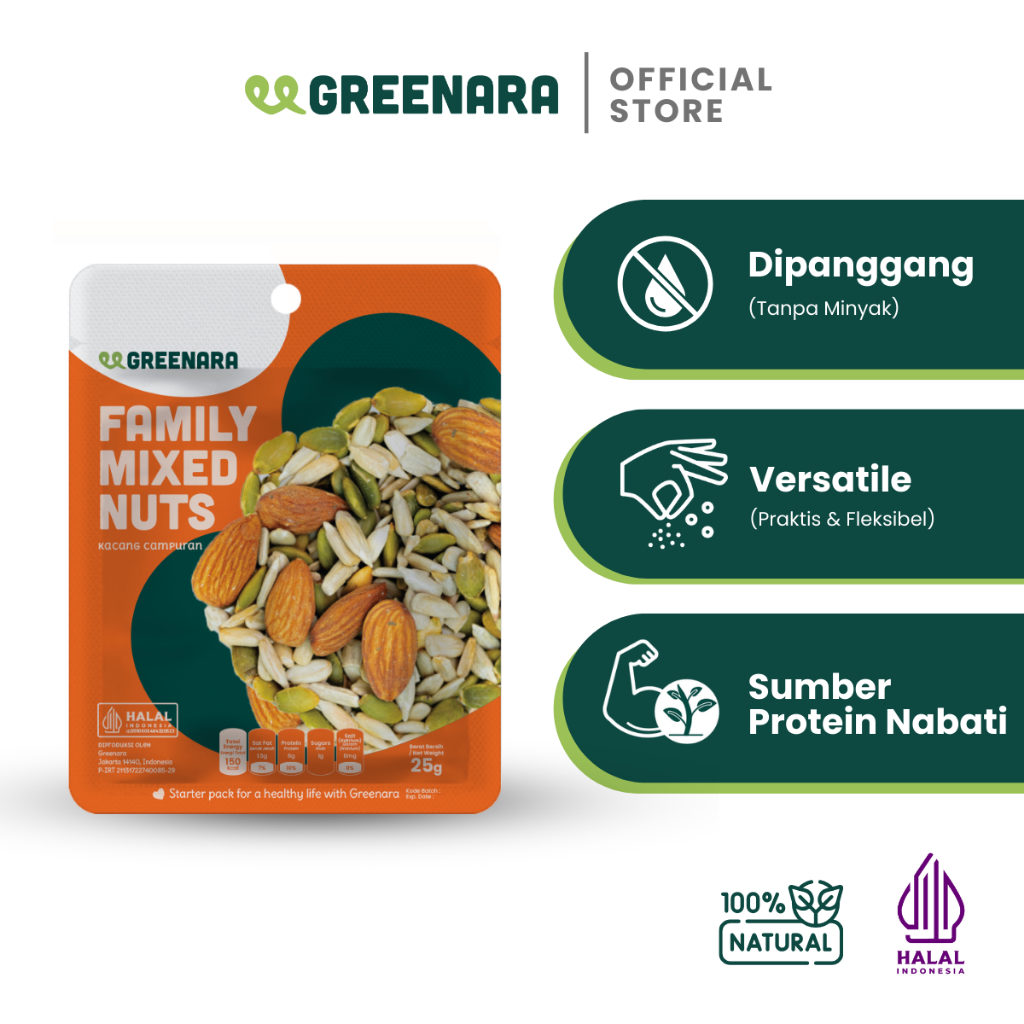 

Greenara One Serving Family Mixed Nuts 25gr / Snack Sehat / Almond Pumpkin Sunflower / Camilan Diet