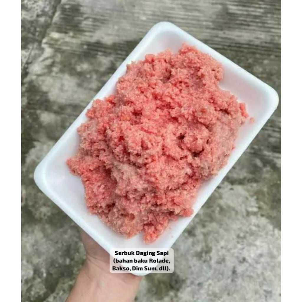 

Serbuk daging Sapi (bahan baku bakso, rolade, isian siomay, dimsum, dll) Rp 33rb / kg