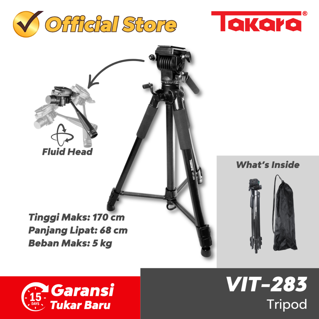 Takara VIT-283 Fluid Head Video Tripod untuk kamera camcorder DSLR HP