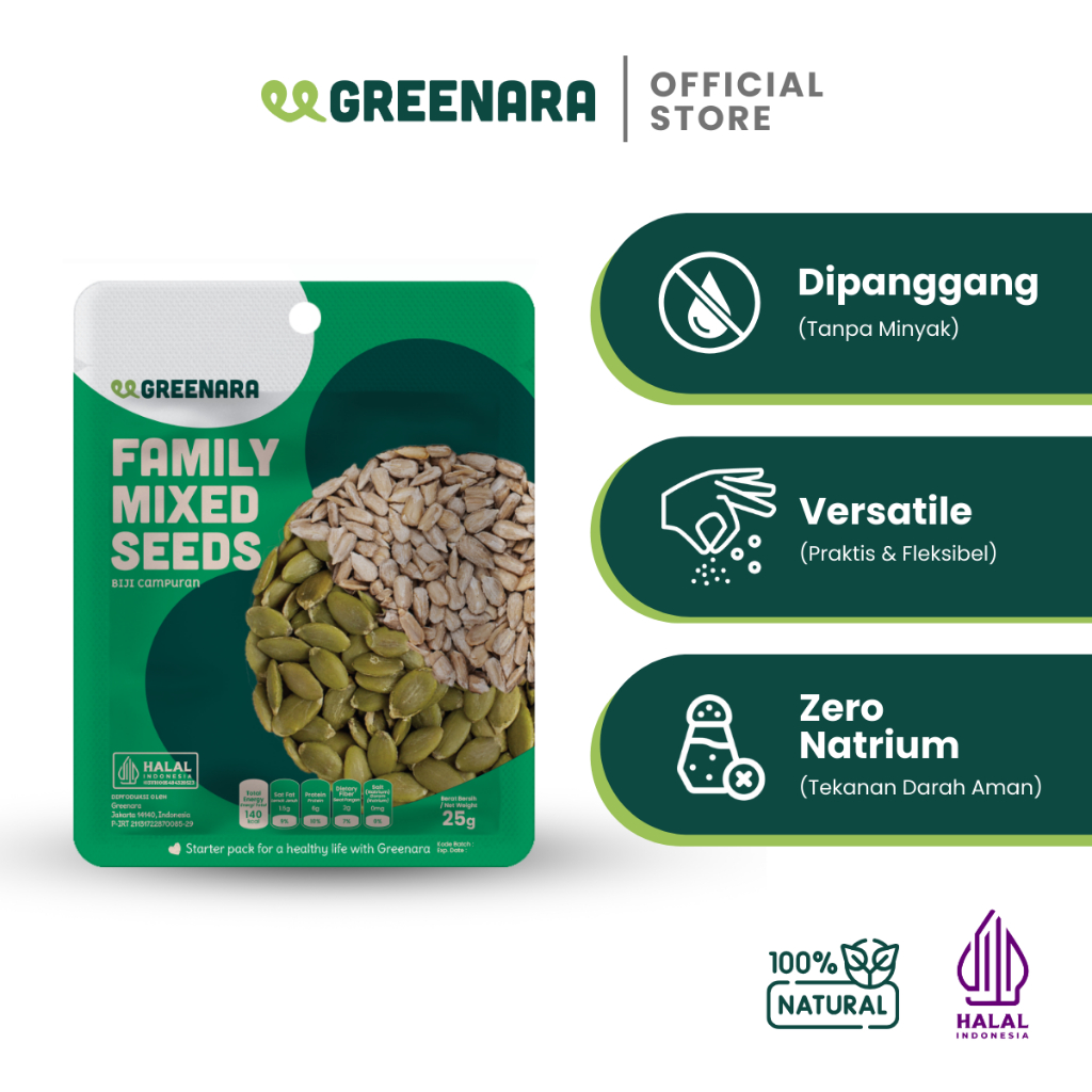 

Greenara One Serving Family Mixed Seeds 25gr / Snack Sehat / Pumpkin Sunflower Seeds / Camilan Diet