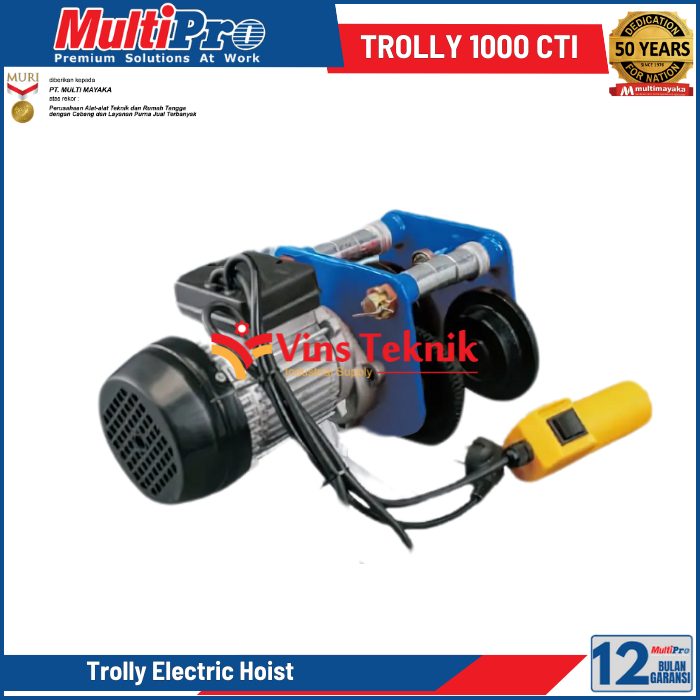Trolly Electric Hoist Katrol Elektrik Electric Chain Hoist 1000KG Multipro TROLLY 1000 CTI
