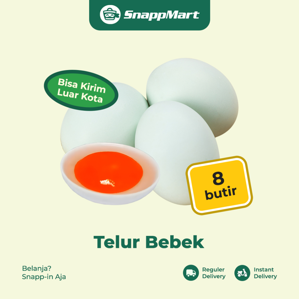 

Telur Bebek Mentah Duck Egg Fresh (8 pcs) - REGULER / INSTANT / SAMEDAY - Unggas & Telur