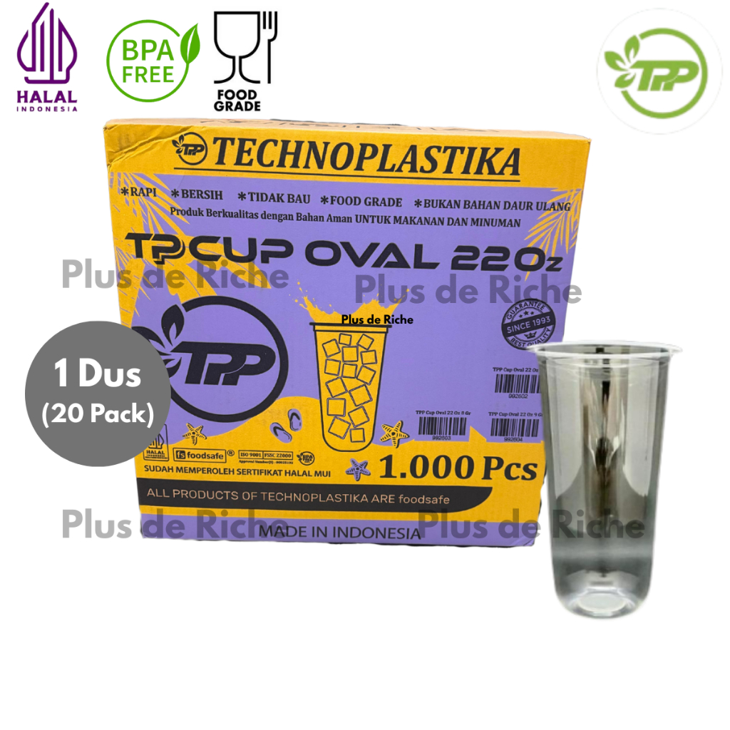 [ GROSIR ] 1 KARTON GELAS PLASTIK 22 Oz OVAL TECHNO isi 1 pcs