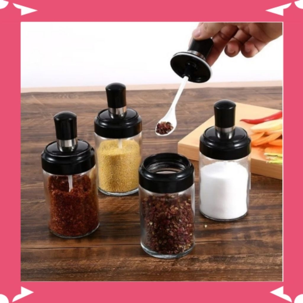 Botol Bumbu Dapur/ Tempat Bumbu Rempah Botol Kaca Serbaguna/ Botol + Sendok