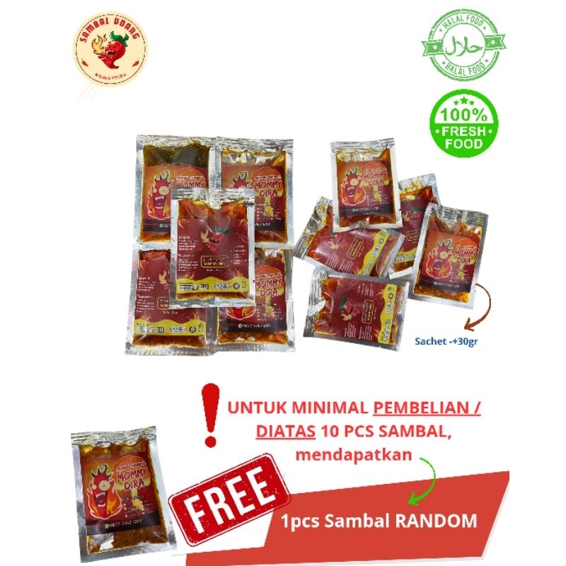 

Sambal Kemasan sachet -+30gr, cumi ijo, cumi ori, Pete, udang, bawang, tongkol, ati ampela dll