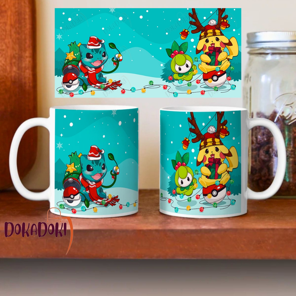 Pokemon New Year Pikachu Bulbasaur and Petilil decorating our wonderful Christmas Holiday Ceramic Co