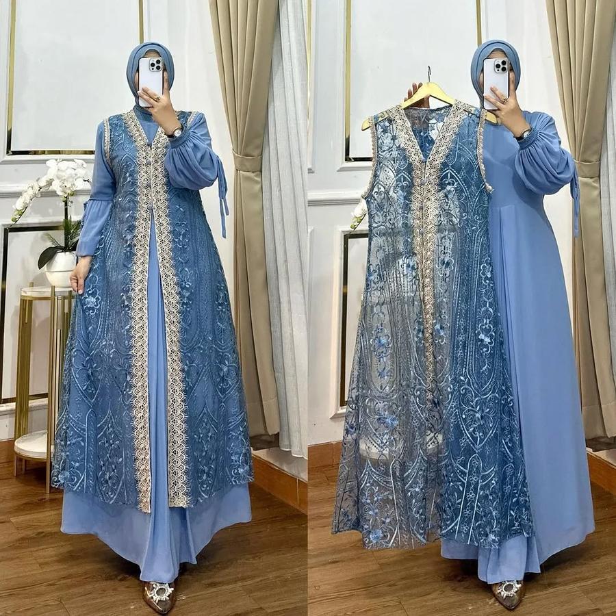 Naura Dres Wanita Kekinian Gamis Pesta Brukat Kondangan Inner + Outer Terbaru2025 Mewah Elegan Jumbo