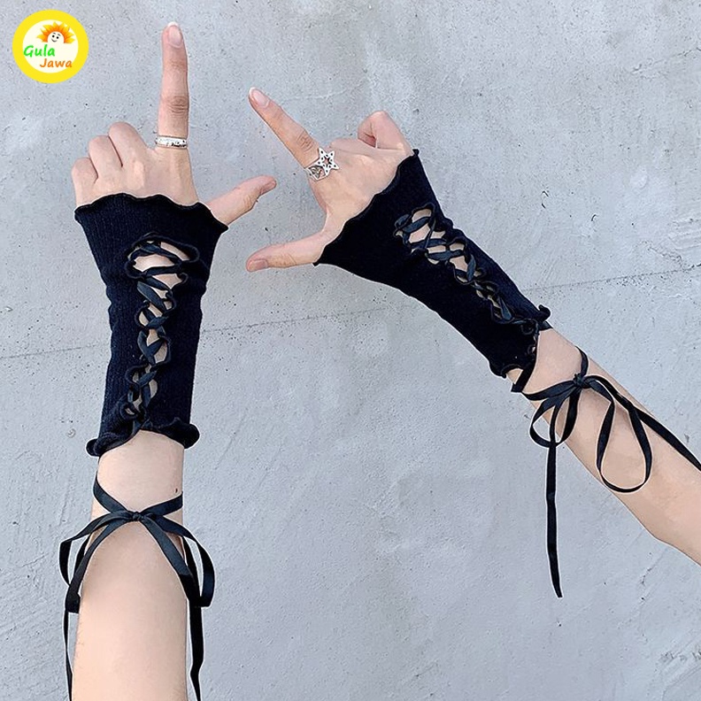 KODE P84G Sarung Tangan Rajut Jaring Wanita Sarung Tangan Hangat Sarung Tangan Tanpa Jari Sarung Tan