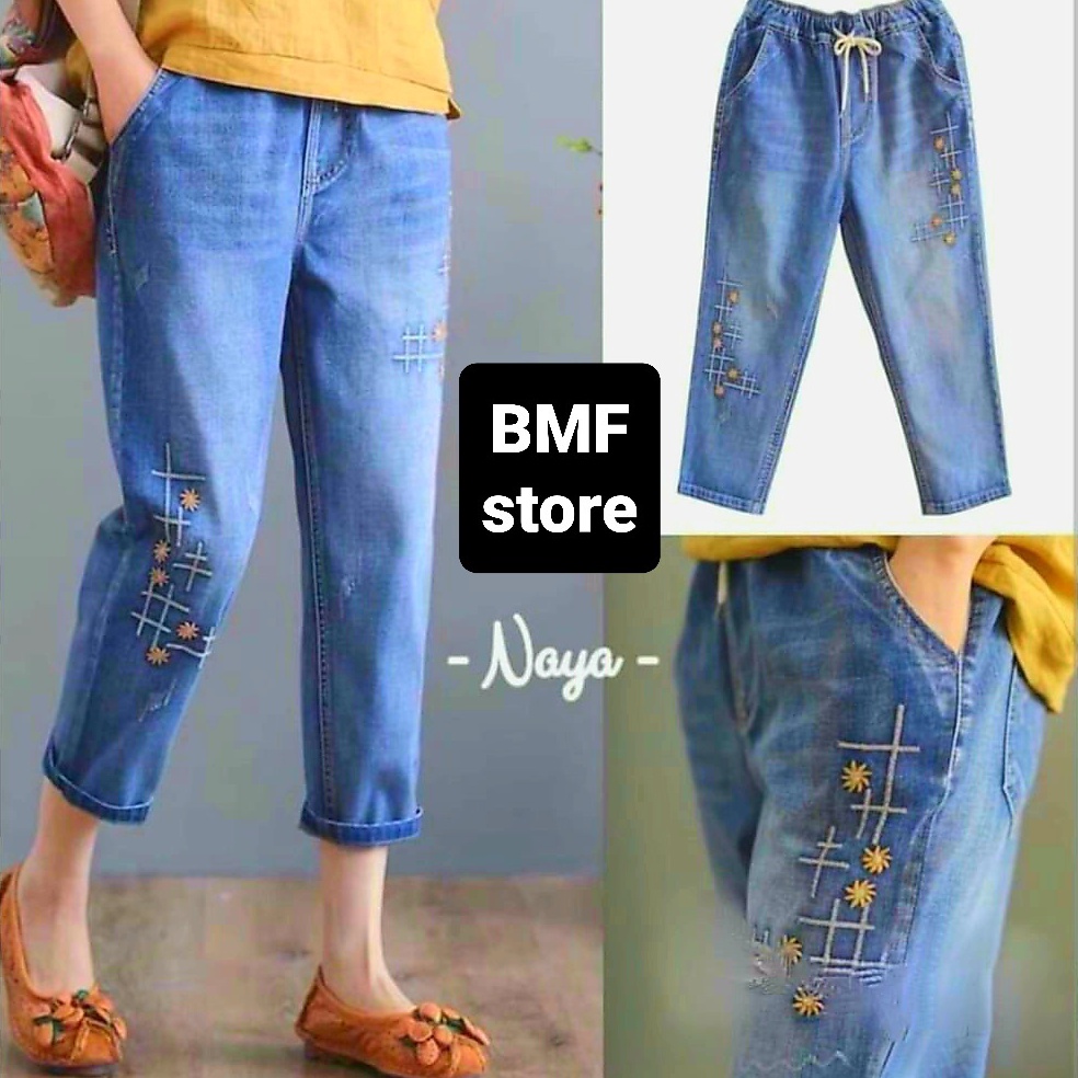 CELANA JEANS WANITA BORDIR NAYA  HARUKA PANTS  BAGGY JEANS