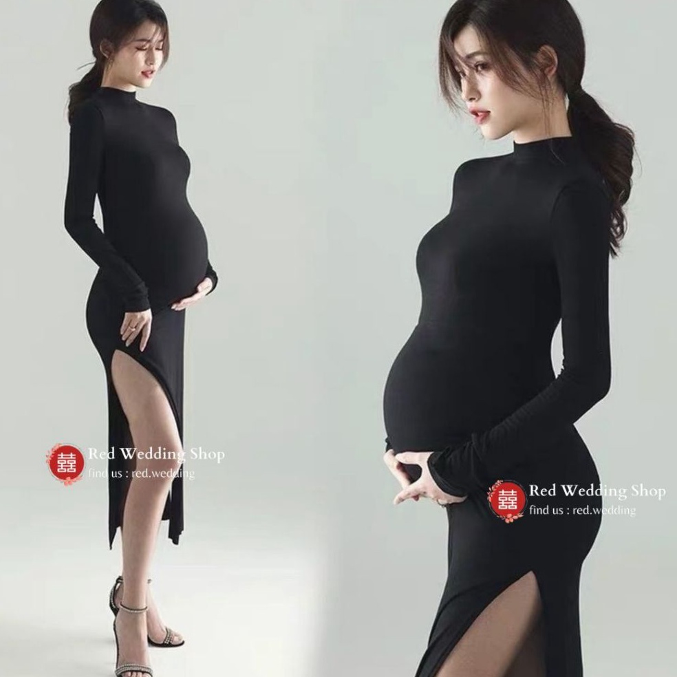 Sell Gaun Maternity Dress Gown Black Photoshoot Baju Hamil Hitam Stretch Perfect Fit Turtle neck