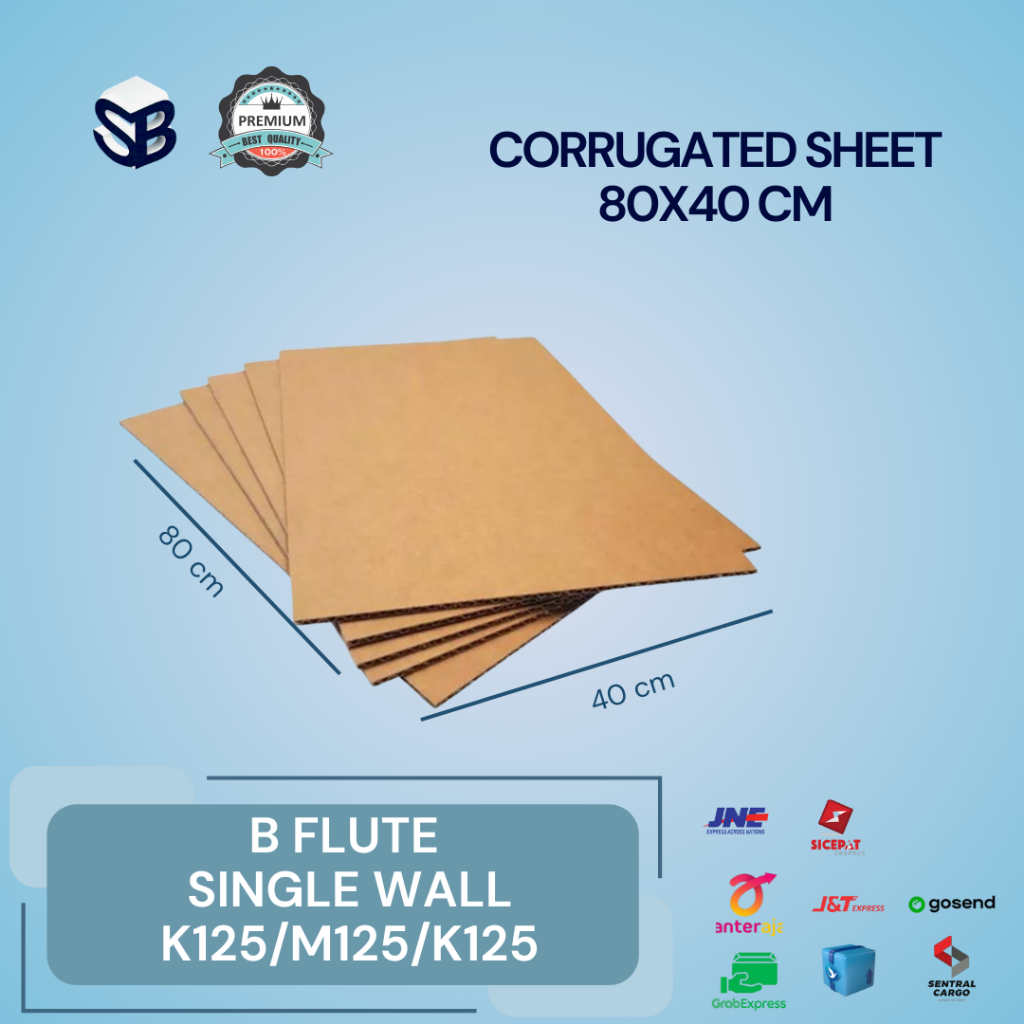 

Lembaran Kardus Polos Baru 80x40cm Coklat Tebal +/-3mm | Single Wall B Flute | Harga Murah Pabrik
