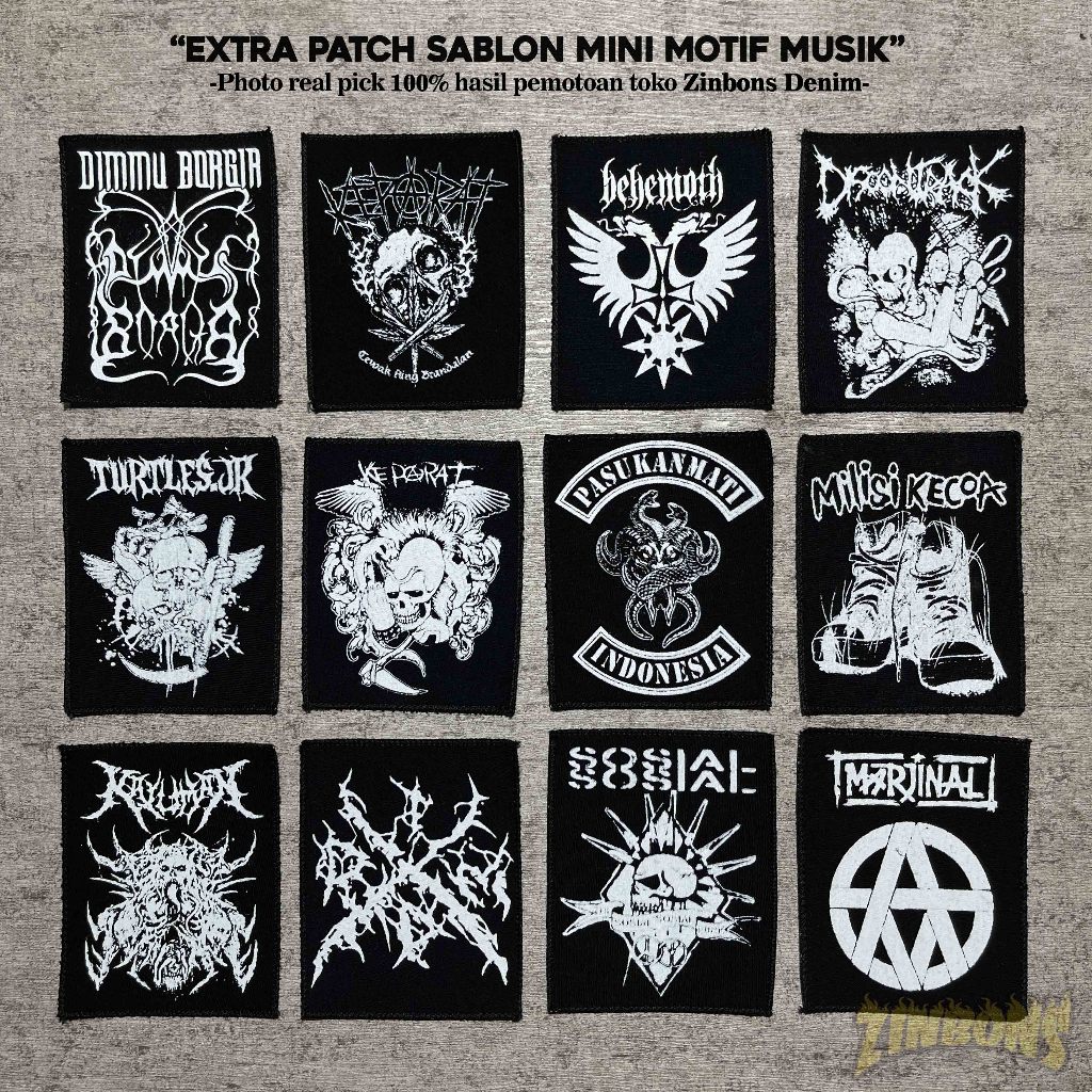 Patch sablon musik emblem sablon motif band metal patch punk keren aksesoris tempel iron patch kecil