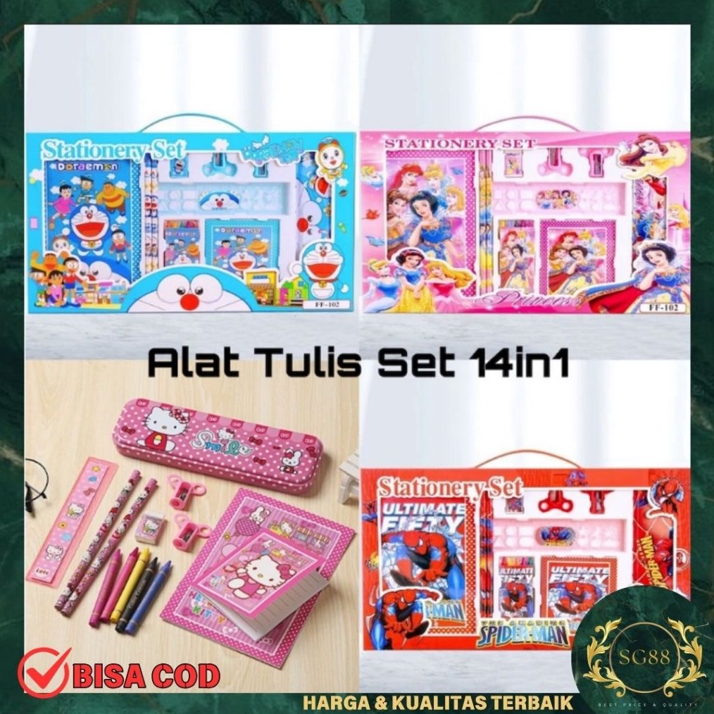 

KODE D8U Stationary Alat Tulis Set 14 in 1 Paket Alat Tulis Anak Motif Kartun Karakter Lucu