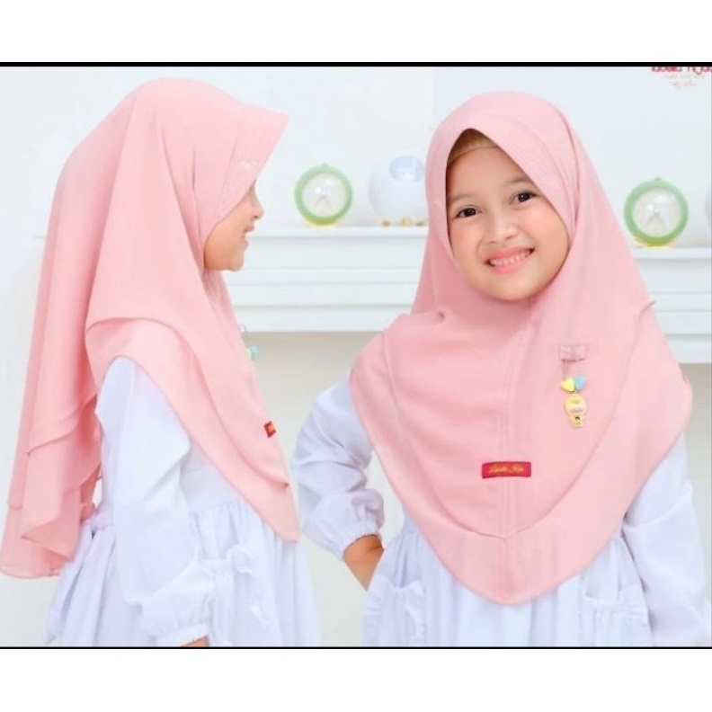 KODE R59L Jilbab Khimar Anak 2 Layar Ceruty Babydoll Premium Hijab Syari kids 512 tahun ceruti babyd