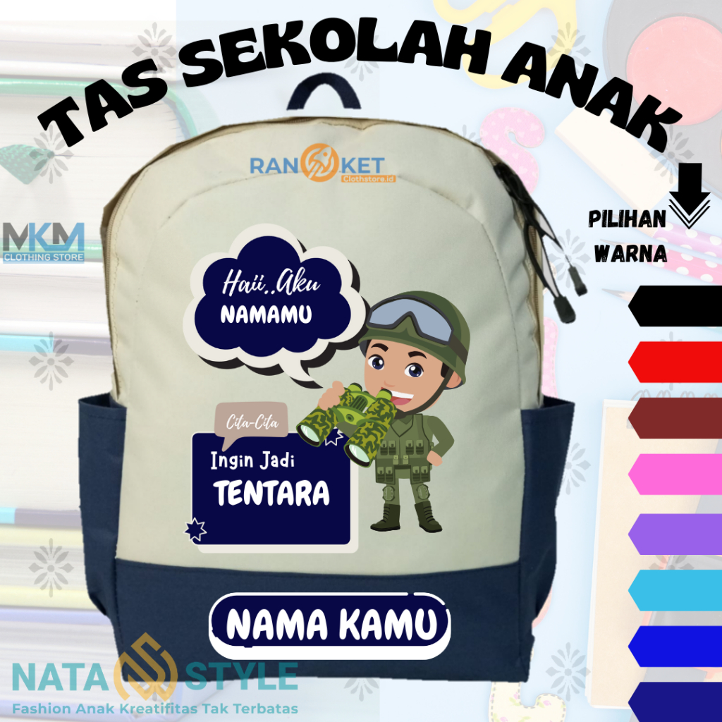 TAS SEKOLAH ANAK TK SD CITA-CITA ANAK TENTARA/ TAS BACKPACK SEKOLAH ANAK CITA-CITA