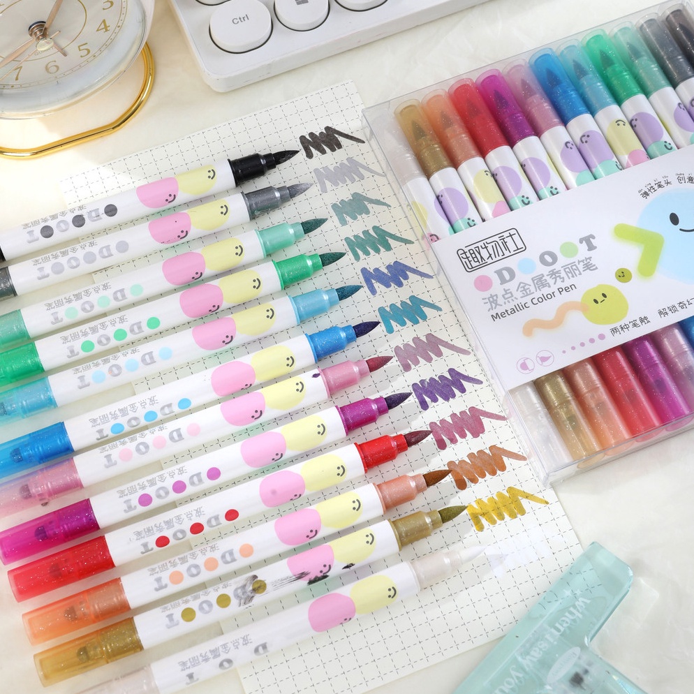 

12pcs Brush Kuas Kaligrafi Brush Pen Lettering Drawing Pen Brushpen Mewarnai Penbrush Pena Warna Warni Spidol Highlighter Pen Brush Pastel Pink School Stuff Korea Alat Tulis barang aesthetic KODE A6W1