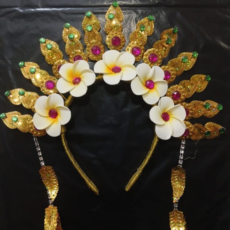 aksesoris bando NAGIN ANTING bunga kamboja permata PINK hijau