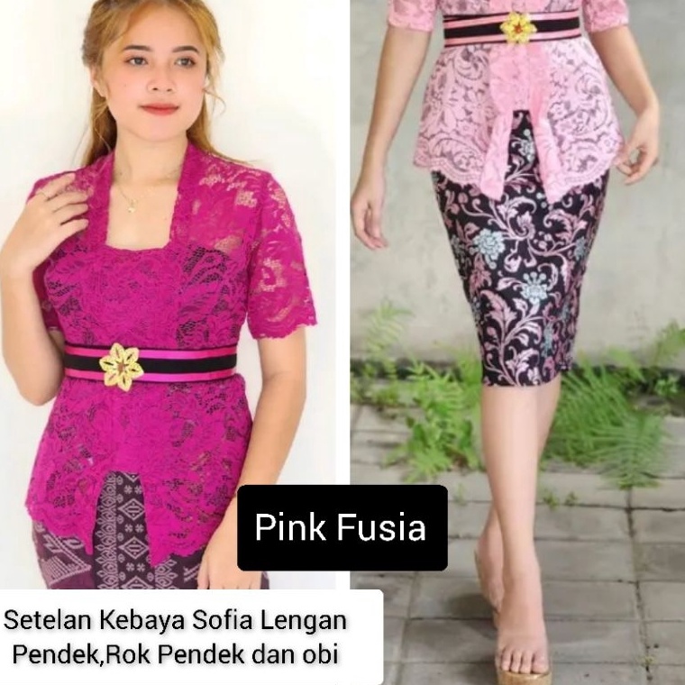 KODE X84N Setelan Sofia lengan pendek rok PENDEK dan obi kebaya modern Bali kebaya wisuda