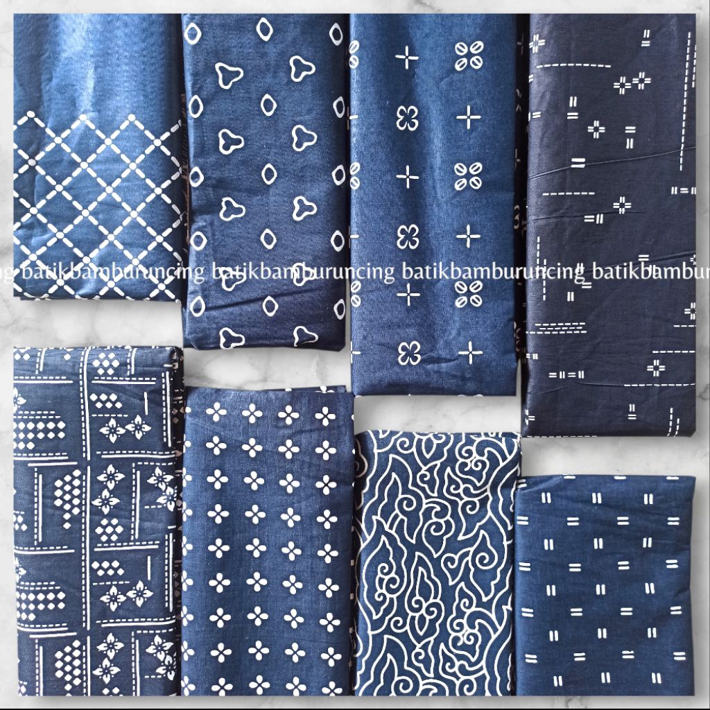 kain batik navy putih bahan kombinasi batik printing dua meteran