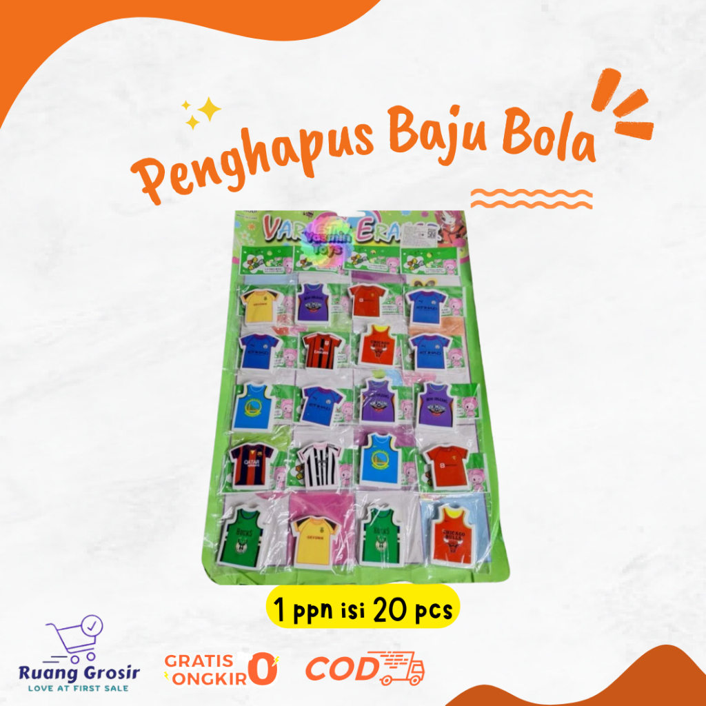 

Penghapus mainan baju bola papan isi 20 pcs