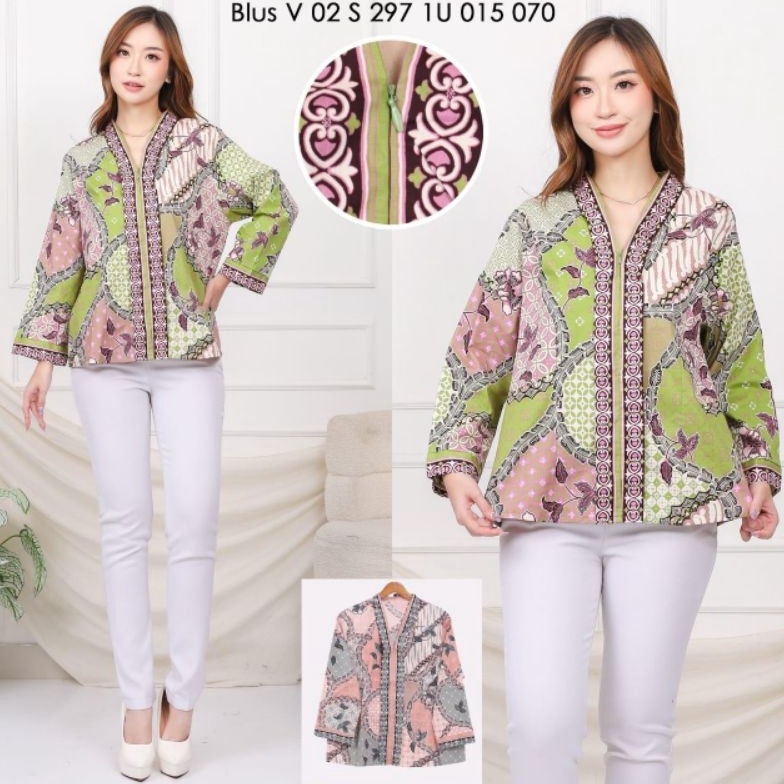 KODE X2O atasan batik Wanita katun Stretch blouse batik katun Stretchblus batik katun Stretch bls v