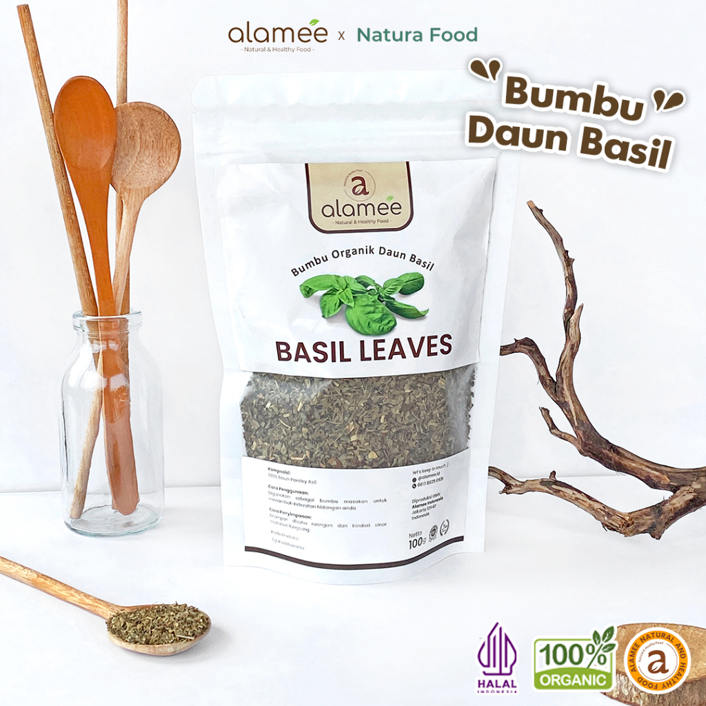 

ALAMEE Basil Leaves Bumbu Dapur Dried Leaf Murni Asli Seasoning Organik 100 Gram