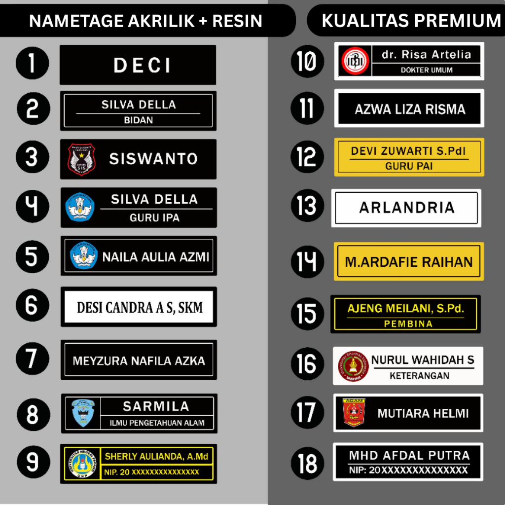 

(PREMIUM) Name Tag Nama Dada Papan Nama PNS Dokter Perawat Bidan Guru Peniti Magnet Akrilik + Resin - Istana Pramuka Gelora