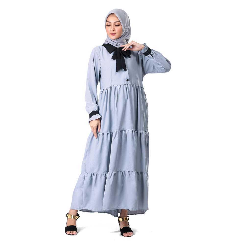 Gamis Muslim Ribbon Biru Muda – Dress Hijab Stylish & Anggun