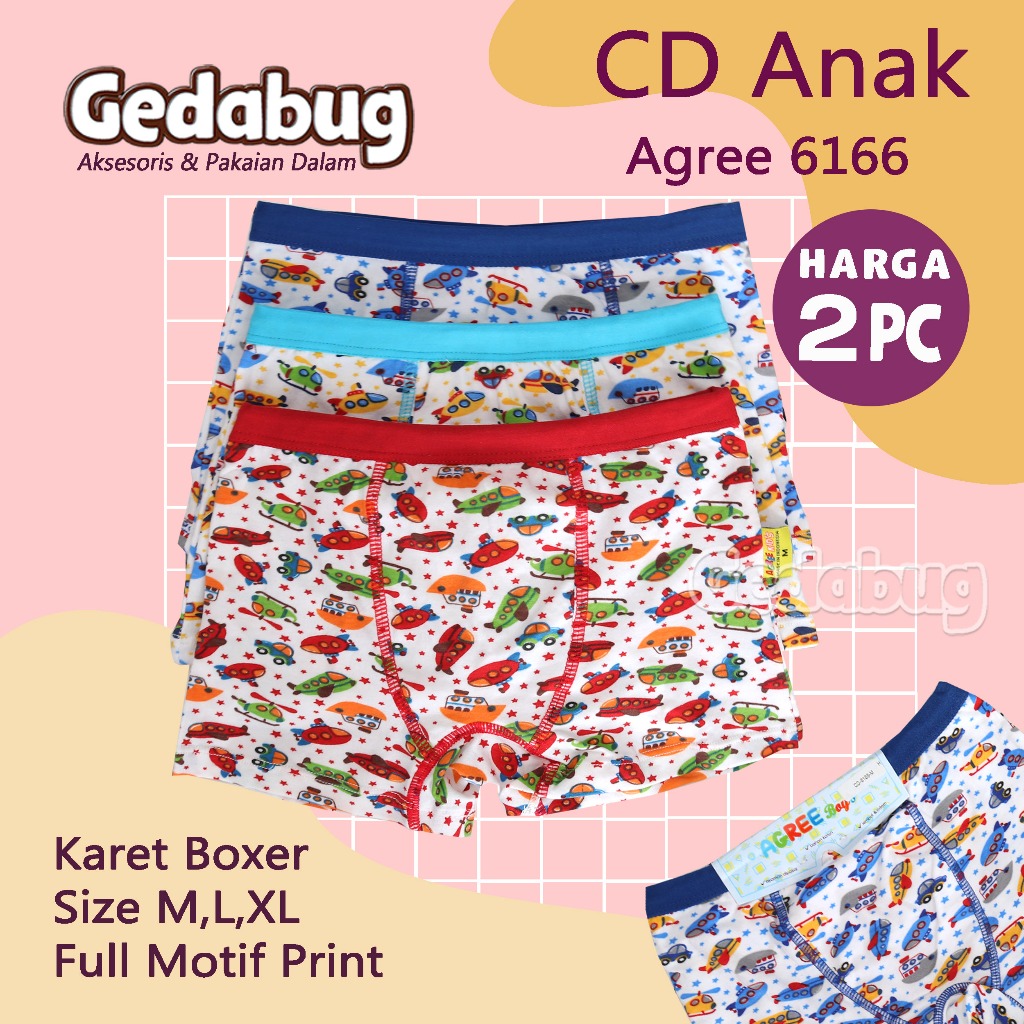 2 pcs - CD Anak Agree 6166 Boxer Laki Laki Celana Dalam Agree Kids 6166 Print Putih