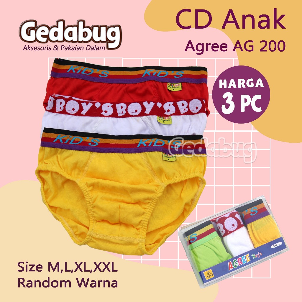 3 pcs - CD Agree Kids AG200 Mika Celana Dalam Anak Agree AG 200 Laki Laki Karet Boxer