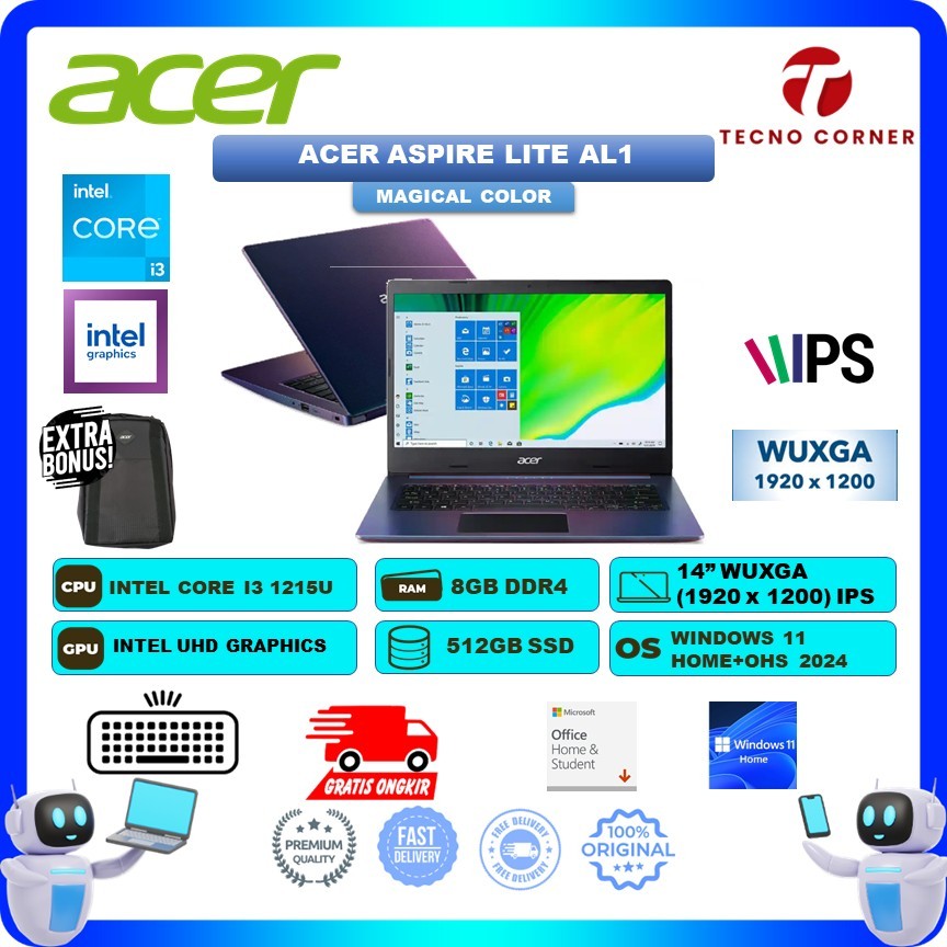NEW Acer Aspire Lite 14 AL1 Magical Color Intel Core I3 1215 8GB/512GB W11+OHS 14.0 WUXGA IPS