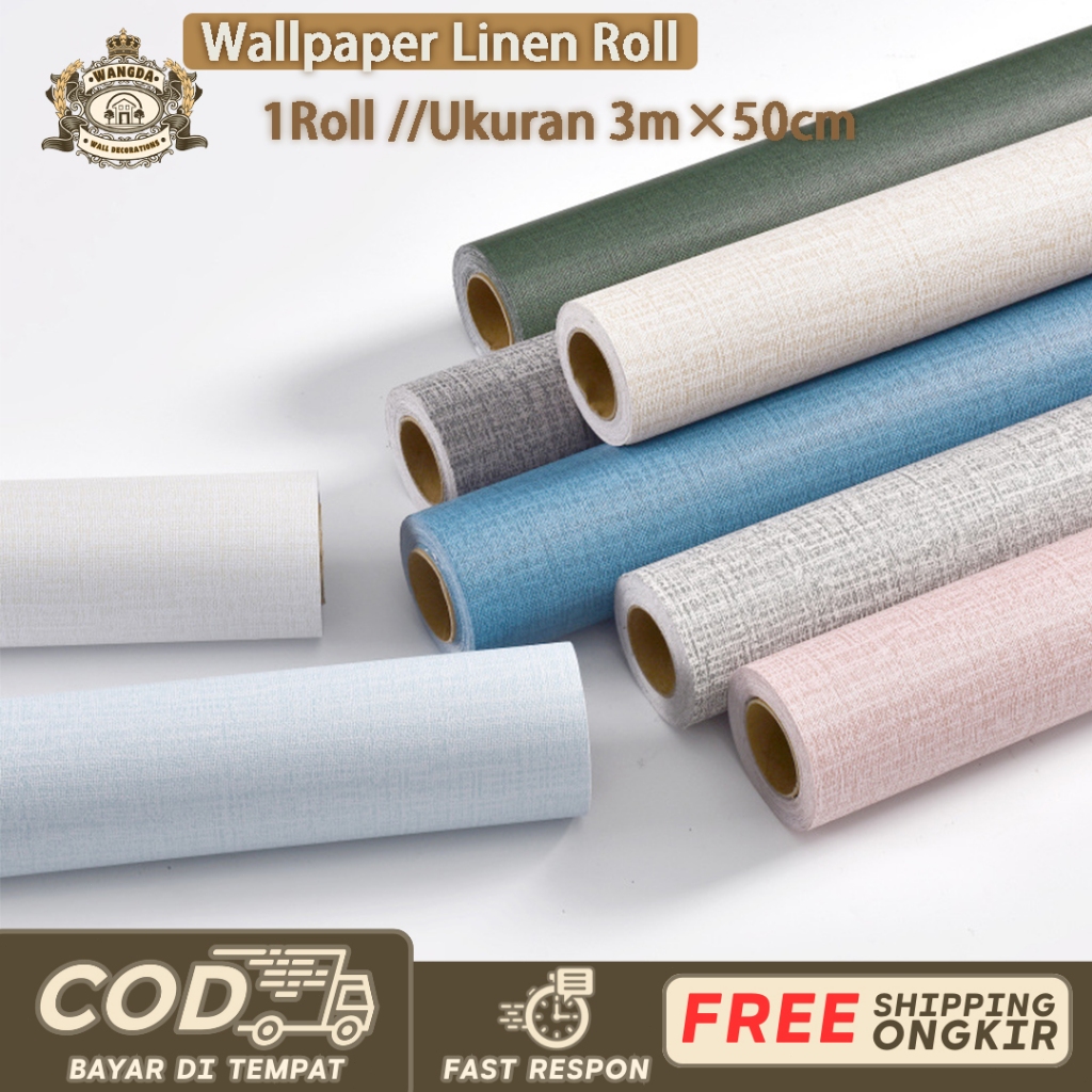 Wallpaper Linen Roll Serat Rami Alami Sticker Dinding Linen Modern Sederhana Lemari Pakaian 50CM×3M