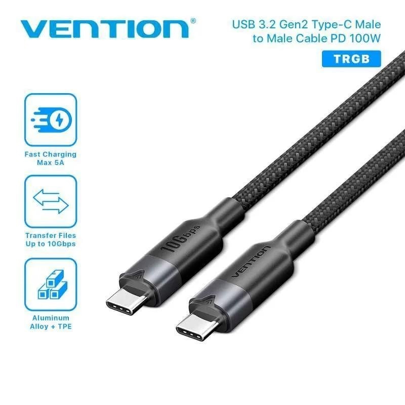 Vention TRG Kabel Cable USB 3.2 Gen2 Type C to C 5A  100W 10Gbps 4K 60Hz Aluminum Alloy