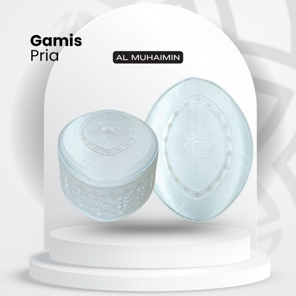 Peci Haji Putih Songkok Haji Bulat Lonjong Motif Peci Habib Bahar Putih Peci President - Gamis Pria