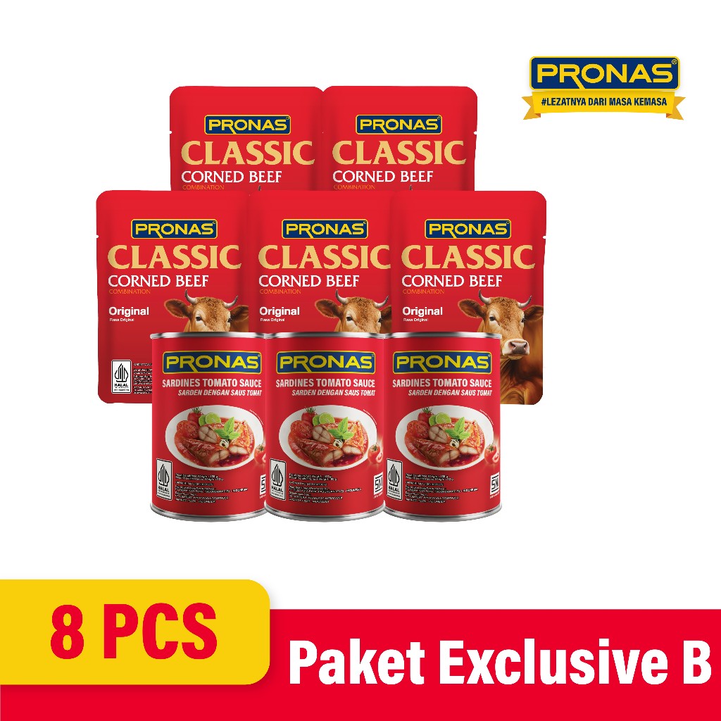 

PRONAS Paket Bundling Sarden Tomat 155 gr (3pcs) & Kornet Sapi Original Sachet (5pcs)