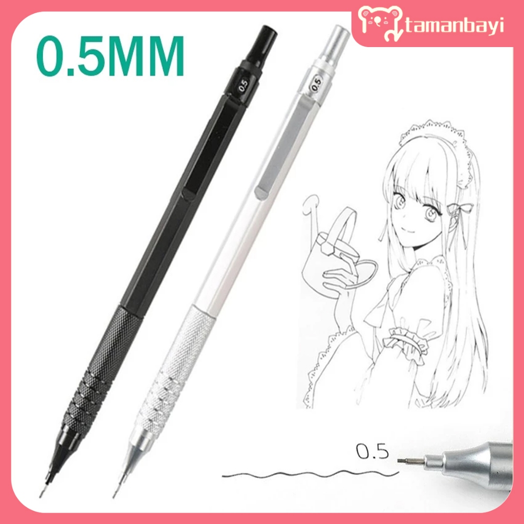 

0.5 mm Pensil Mekanik Metal Mechanical Drafting Pencil dengan Pusat Gravitasi Rendah Untuk Sekolah / Kantor Black/Silver