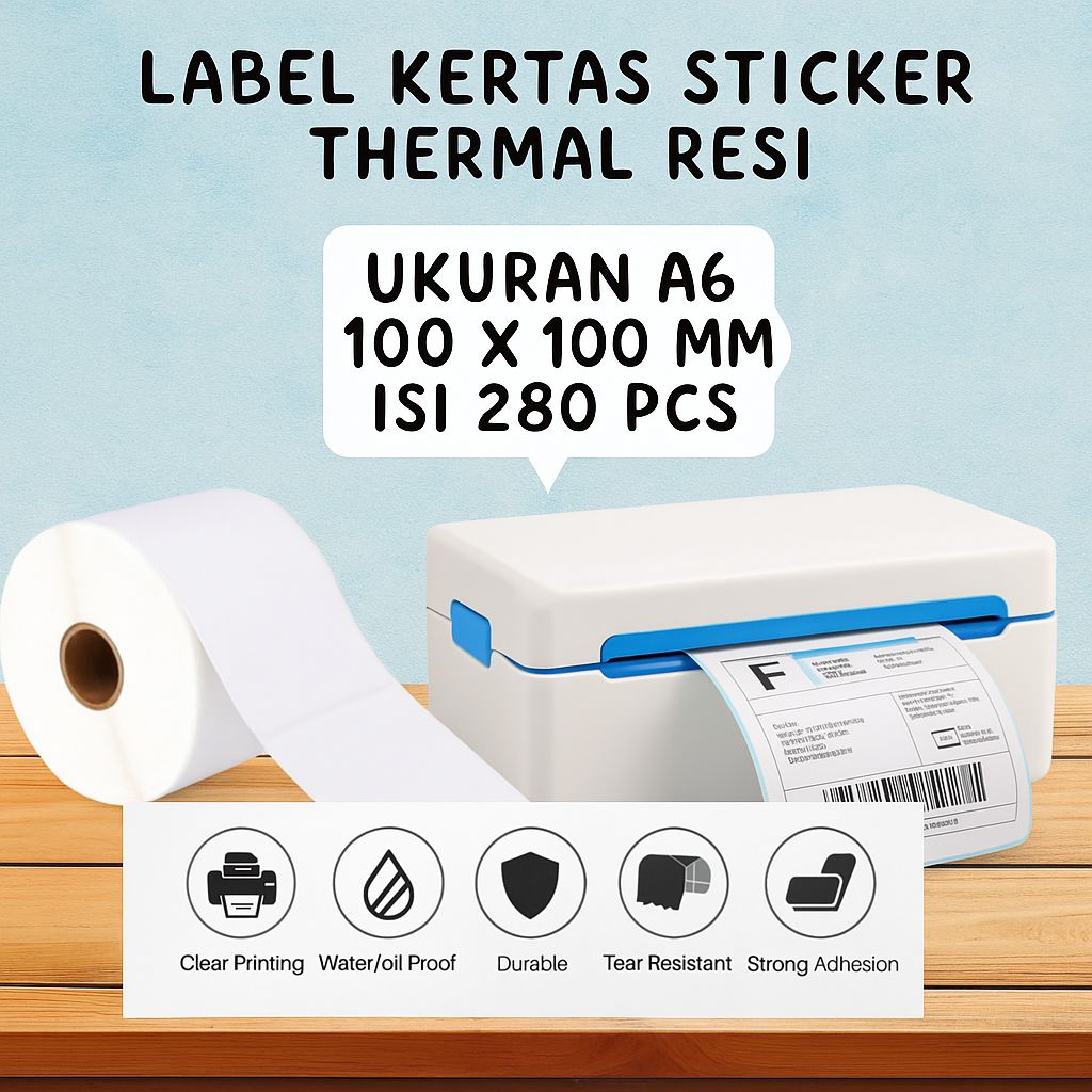 

Label Barcode Direct Thermal 100x100 mm isi 280 Lembar WATERPROOF Printer Stiker Putih