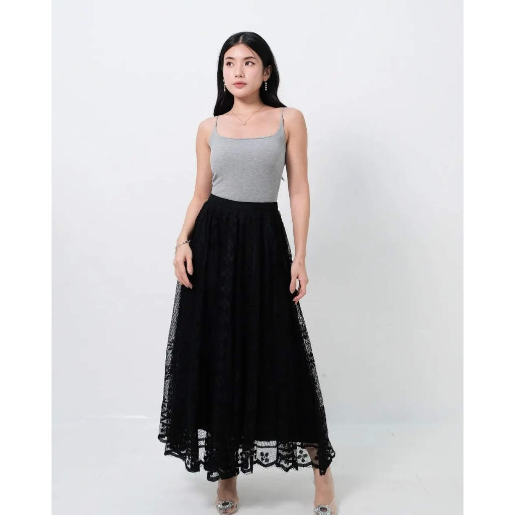 Rok Lace Brukat Panjang Vintage Korean Style Wanita Kekinian Tile Jumbo Highwaist Premium Miracle PD