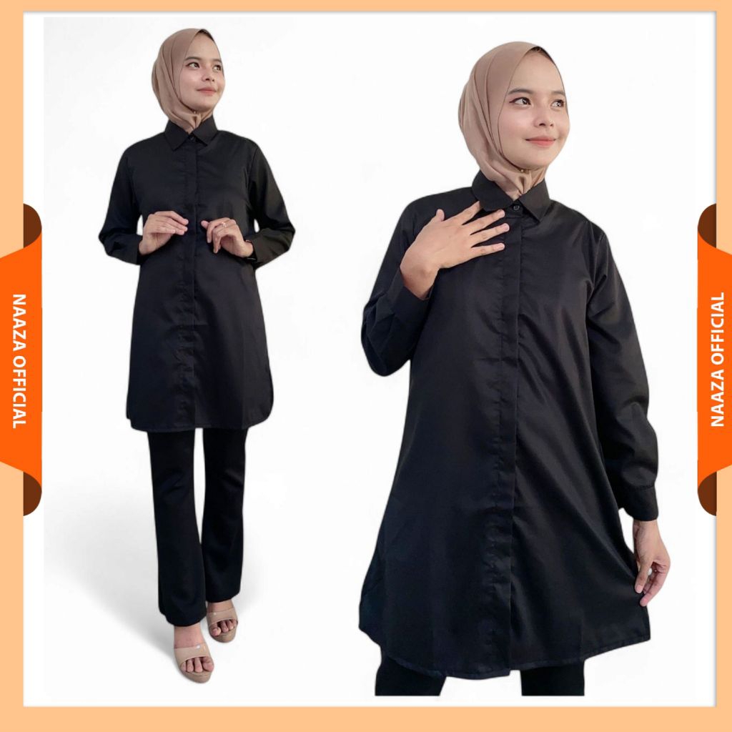 Tunik Wanita Polos Hitam Panjang Kerja