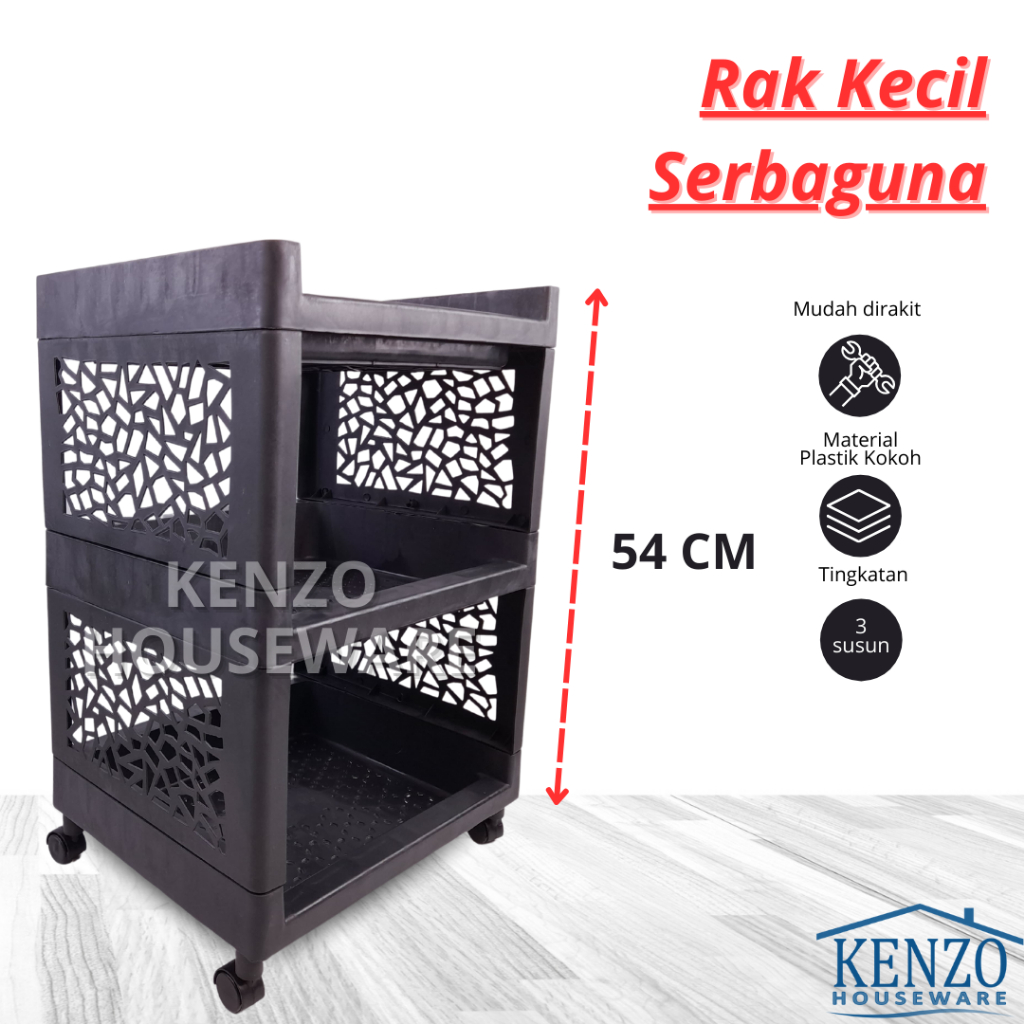 Rak Serbaguna 3 Susun Plastik Besar Rak Susun Plastik Roda Awet Kuat