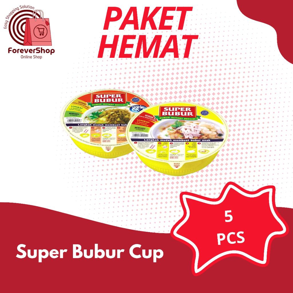 

Super Bubur Cup - PAKET HEMAT 5 PCS - Bubur Instan Rasa Ayam dan Abon Sapi Solusi terbaik saat Lapar Melanda