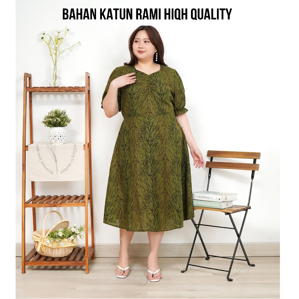DISKON DOMORE DRESS MOTIF JUMBO WANITA DEWASA TERBARU PAKAIAN BAJU JUMBO UKURAN BESAR BATIK DRESS
