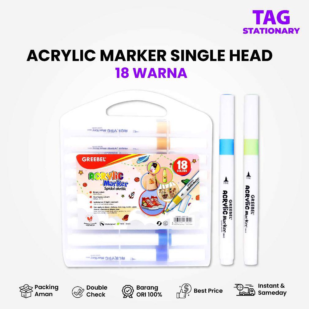 

KODE B76W GREEBEL Spidol Acrylic Marker Single Head GMAS 18 Warna Spidol Warna Warni Timur Agung Grosir