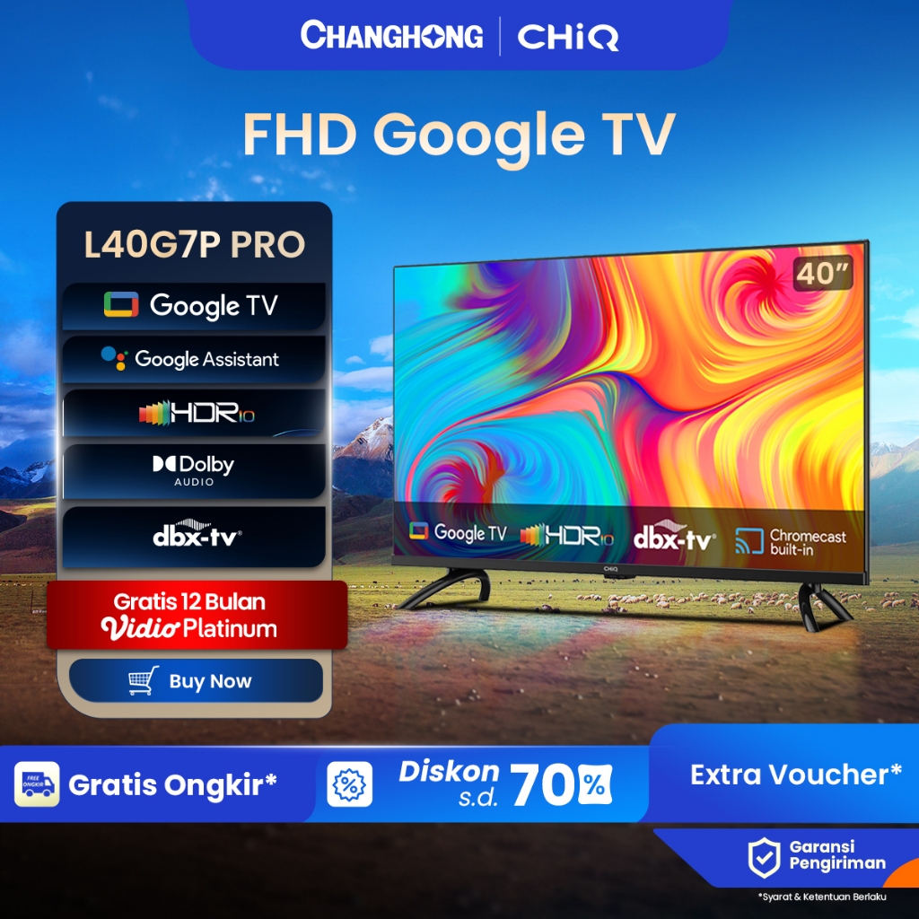【Google TV】CHiQ 40 inch Smart TV Full HD-HDR10+DBX Dolby Audio Google Assistant Netflix Youtube Digi